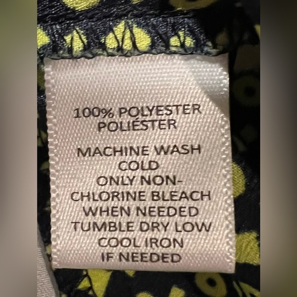 LOFT Women's Top Blouse Navy Blue Lime Green Tie Back Geometric Large Petite - Picture 5 of 5